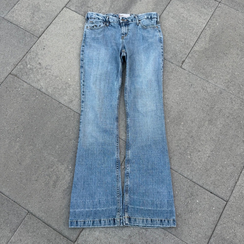 lei Vintage Y2K Low Rise Flare Jeans Light Wash Beaded Back Pockets Size 7